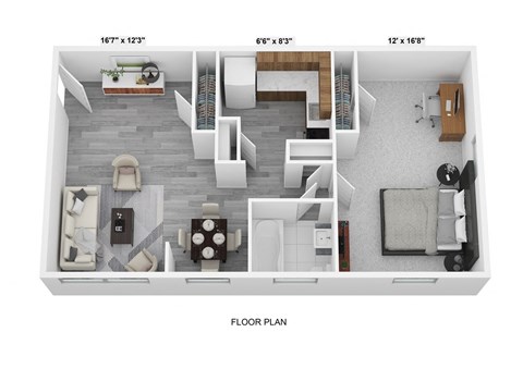 Floor plan for 1 bed, 1 bath, 775 sqft